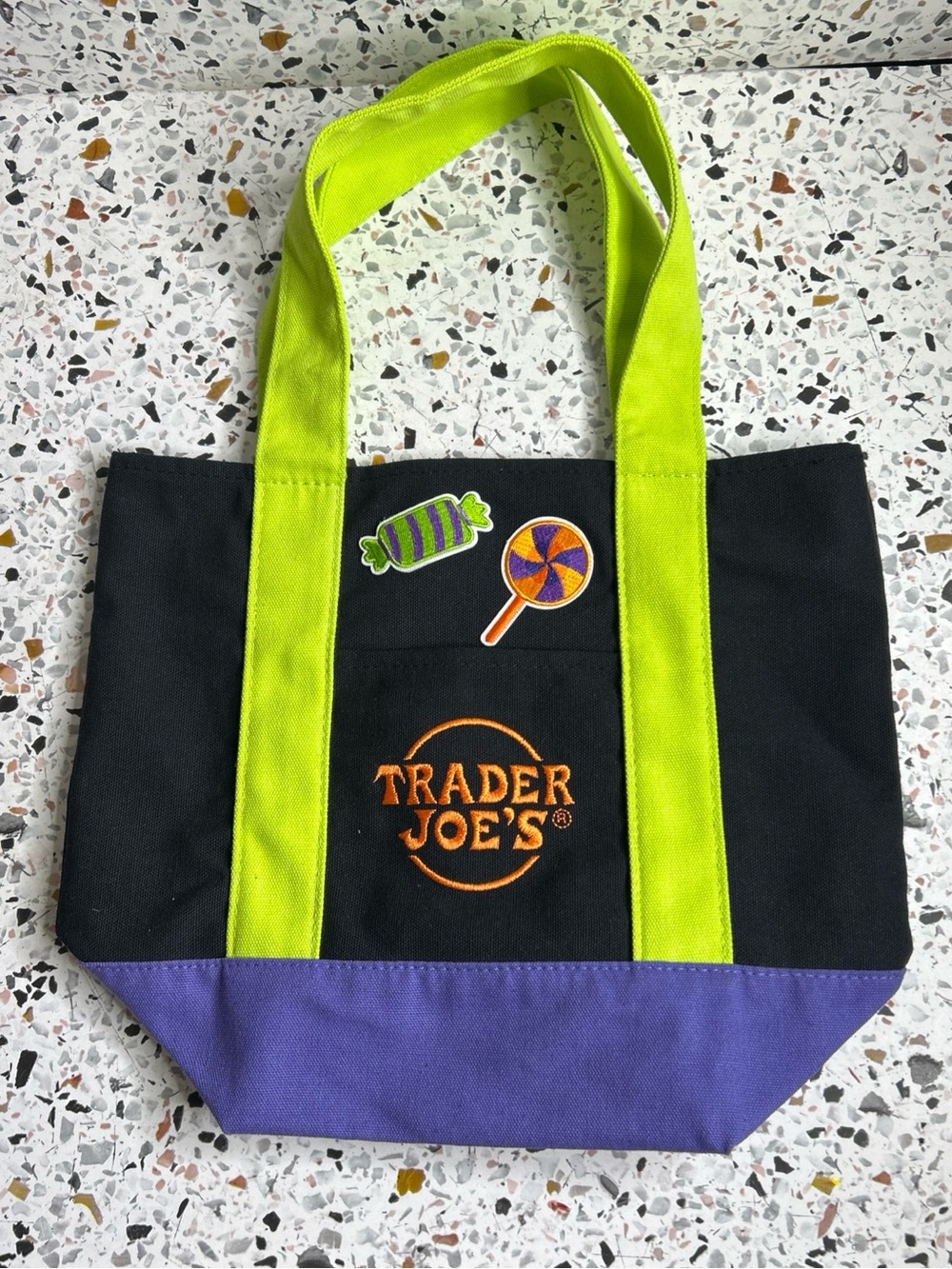 Trader Joe’s Halloween Mini Canvas Reusable Bag: Black Purple Green Multicolor
